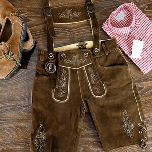 Mens Bavarian Lederhosen Chocolate Brown Suede Traditional Leather Lederhosen